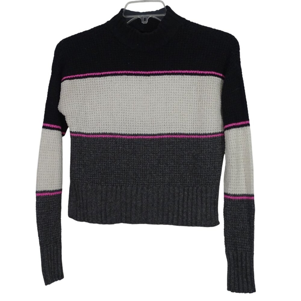 SO Colorblock Black Gray Pink Mock Neck Sweater Women Size XS Long Sleeve